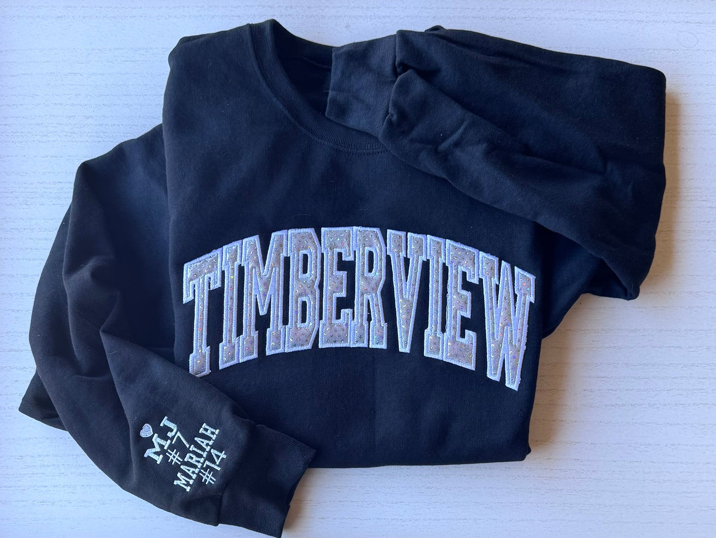 Timberview Sweatshirt & Hoodie | Custom Arch Sparkle Appliqué | Personalized School Spirit | It's So Cute®