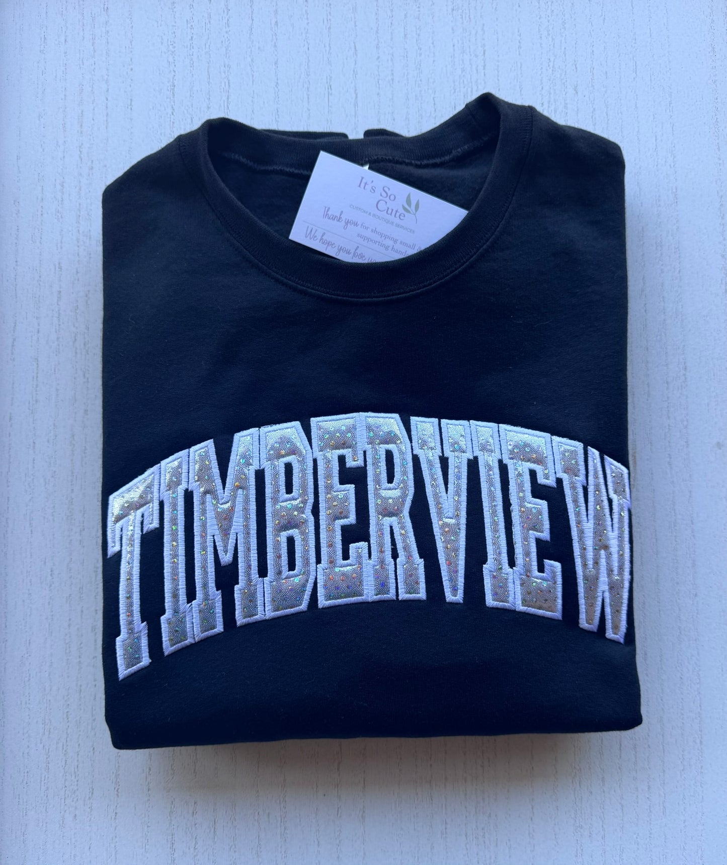 Timberview Sweatshirt & Hoodie | Custom Arch Sparkle Appliqué | Personalized School Spirit | It's So Cute®