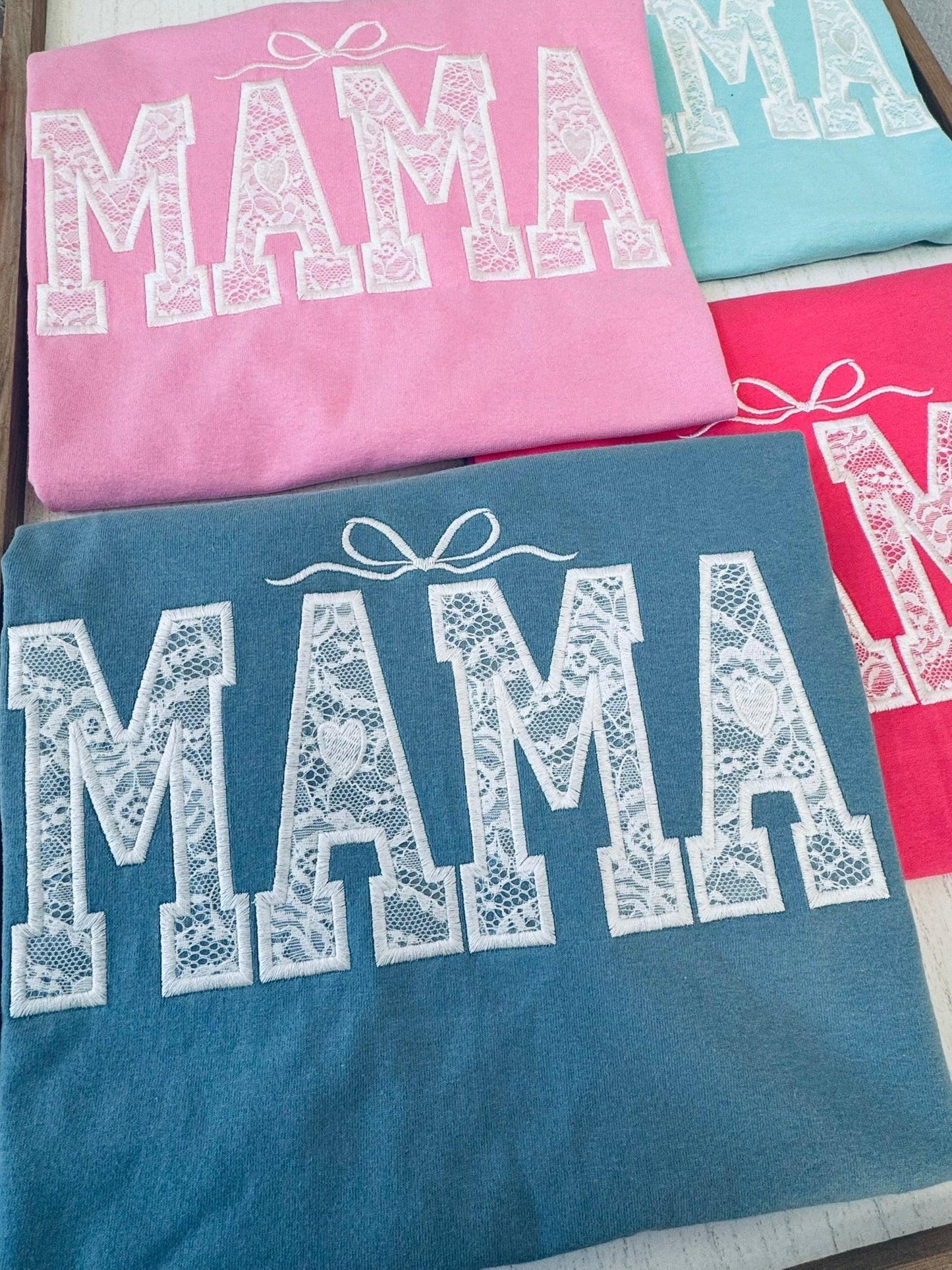 Personalized lace Mama shirt full view custom embroidered tee
