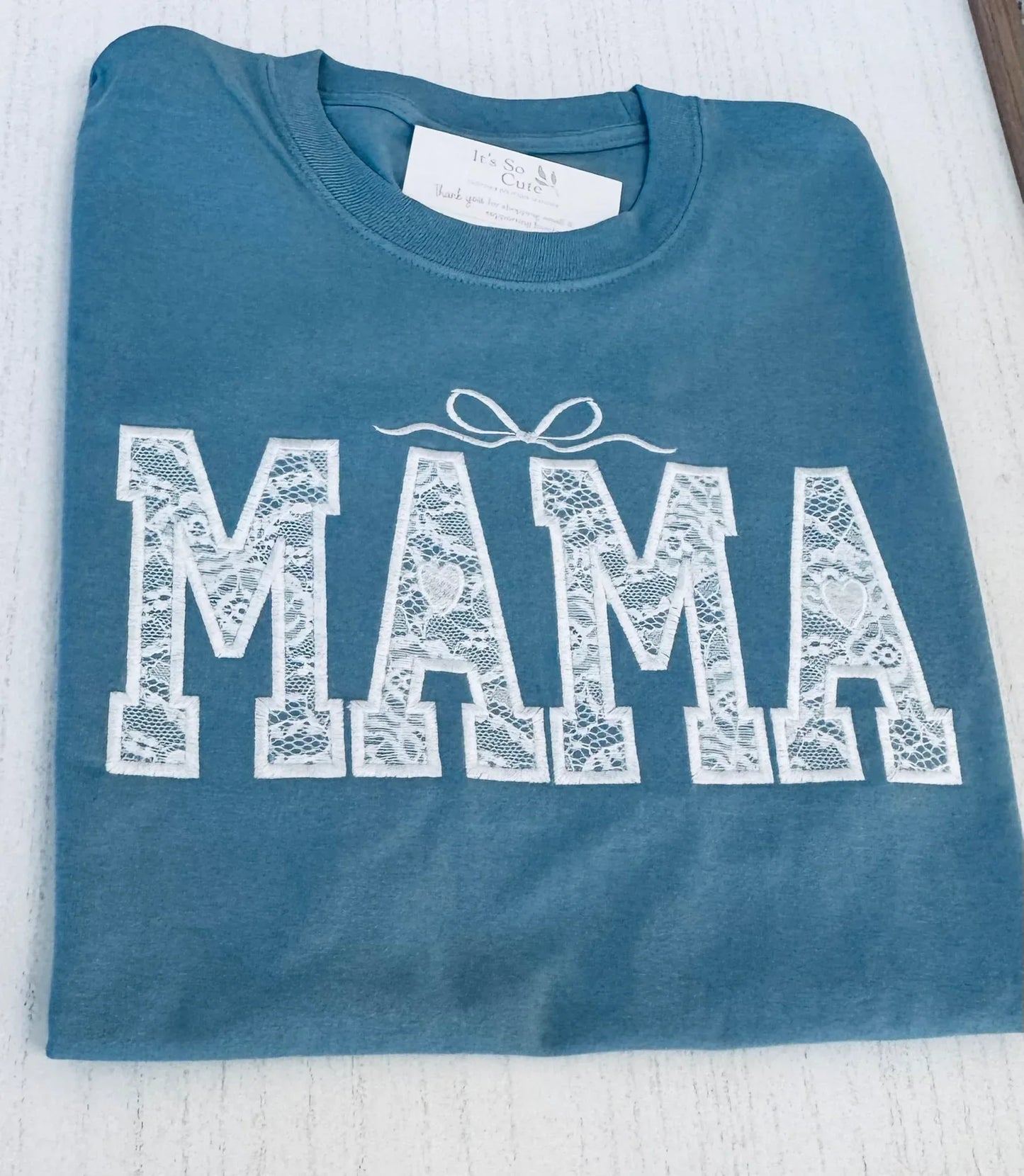 Lace embroidered personalized Mama shirt custom name design