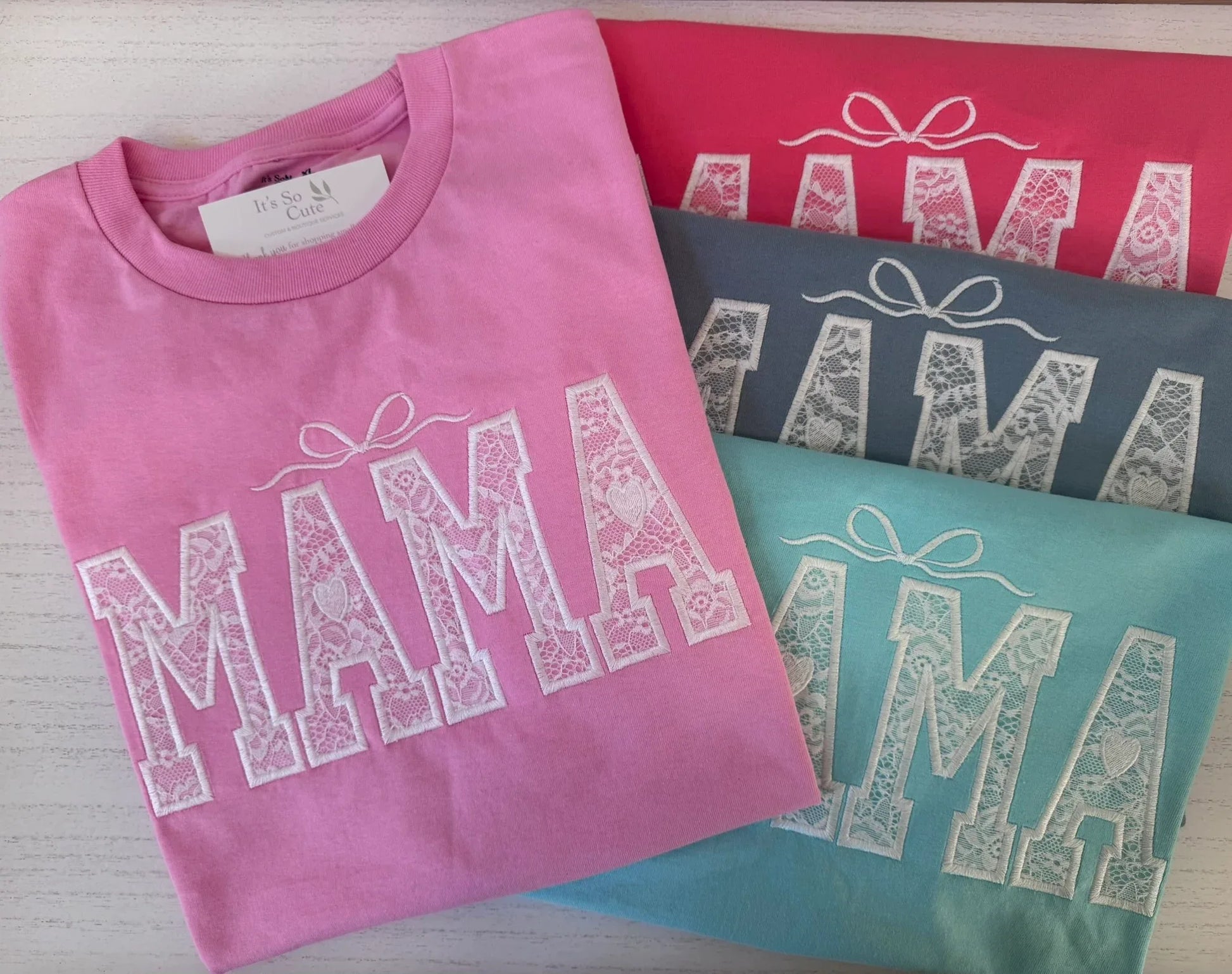 Custom lace embroidered Mama tee personalized name shirt