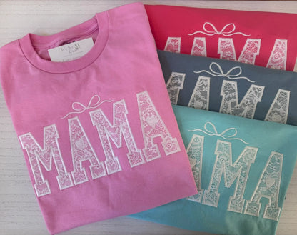 Custom lace embroidered Mama tee personalized name shirt