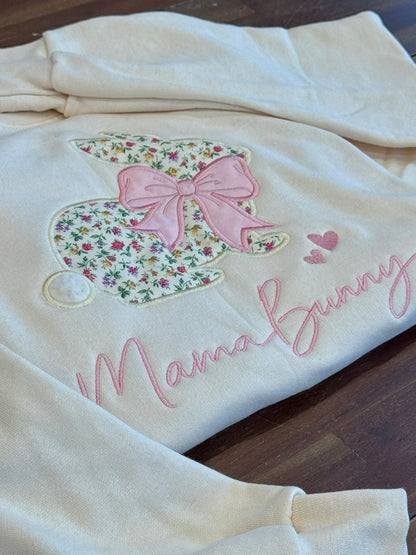 Mama Bunny Floral Appliqué Sweatshirt & Hoodie | Grandma Bunny | Custom Title | Sleeve Names