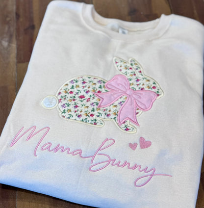 Mama Bunny Floral Appliqué Sweatshirt & Hoodie | Grandma Bunny | Custom Title | Sleeve Names