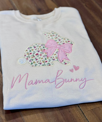 Mama Bunny Floral Appliqué Sweatshirt & Hoodie | Grandma Bunny | Custom Title | Sleeve Names