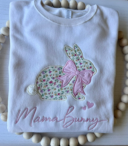 Mama Bunny Floral Appliqué Sweatshirt & Hoodie | Grandma Bunny | Custom Title | Sleeve Names