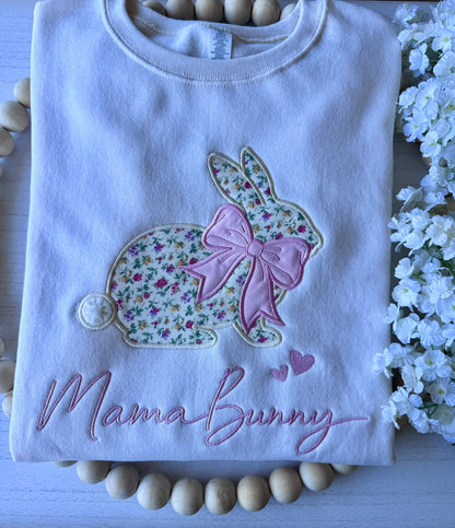 Mama Bunny Floral Appliqué Sweatshirt & Hoodie | Grandma Bunny | Custom Title | Sleeve Names