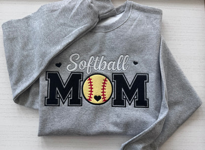 Embroidered Softball Mom Sweatshirt | Varsity Appliqué Crewneck | Custom Sleeve Name | It's So Cute®