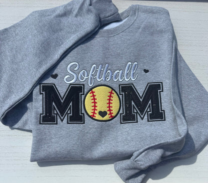 Embroidered Softball Mom Sweatshirt | Varsity Appliqué Crewneck | Custom Sleeve Name | It's So Cute®