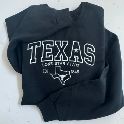 Texas Longhorn Embroidered Sweatshirt | Lone Star State Crewneck | Texas Pride Gift
