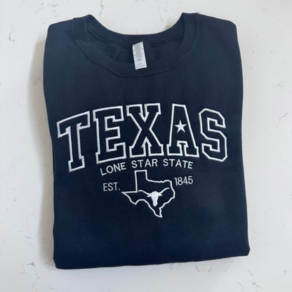 Texas Longhorn Embroidered Sweatshirt | Lone Star State Crewneck | Texas Pride Gift