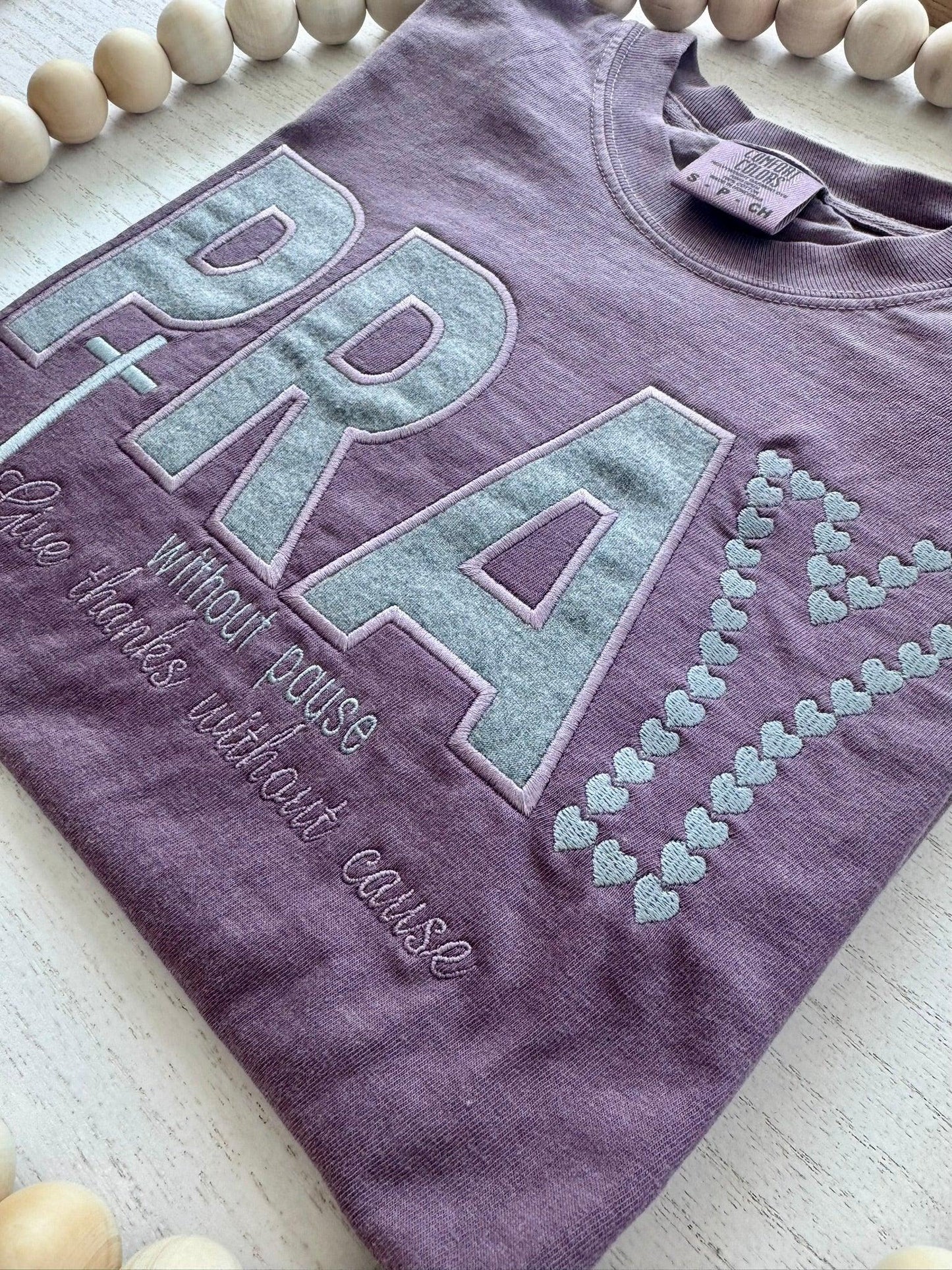 PRAY embroidered tee full view 1 Thessalonians 5:17 Christian gift for women