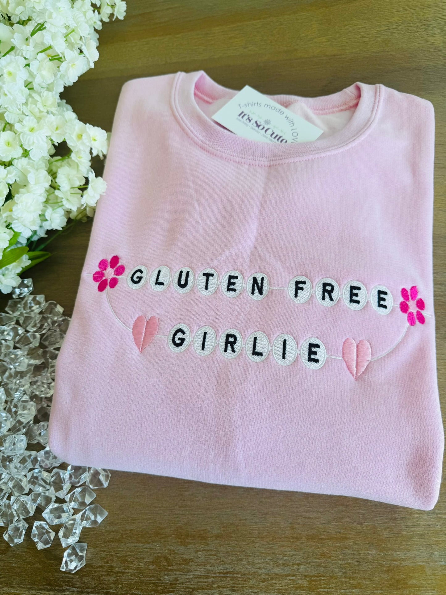 Gluten Free Girlie Embroidered Sweatshirt & Hoodie | Celiac Gift for Women | Cute Girly Crewneck