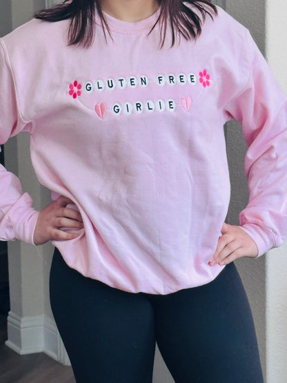Gluten Free Girlie Embroidered Sweatshirt & Hoodie | Celiac Gift for Women | Cute Girly Crewneck