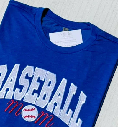 Camiseta Unisex Azul Royal con Aplique Bordado Mamá de Béisbol