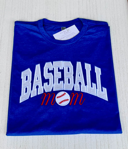 Camiseta Unisex Azul Royal con Aplique Bordado Mamá de Béisbol