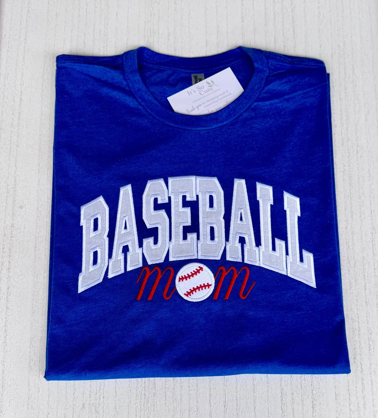 Camiseta Unisex Azul Royal con Aplique Bordado Mamá de Béisbol