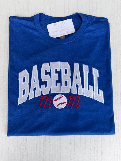 Camiseta Unisex Azul Royal con Aplique Bordado Mamá de Béisbol