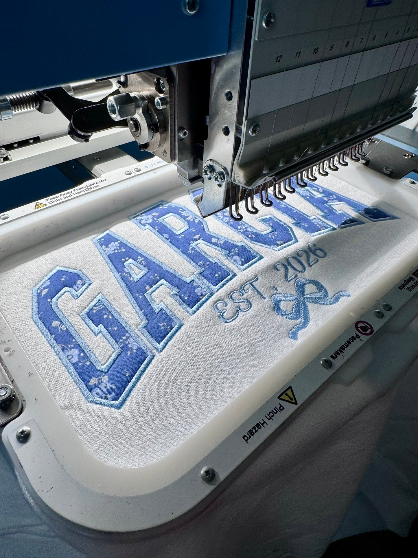 Custom Name Floral Appliqué Embroidered Sweatshirt | Personalized Last Name or Team