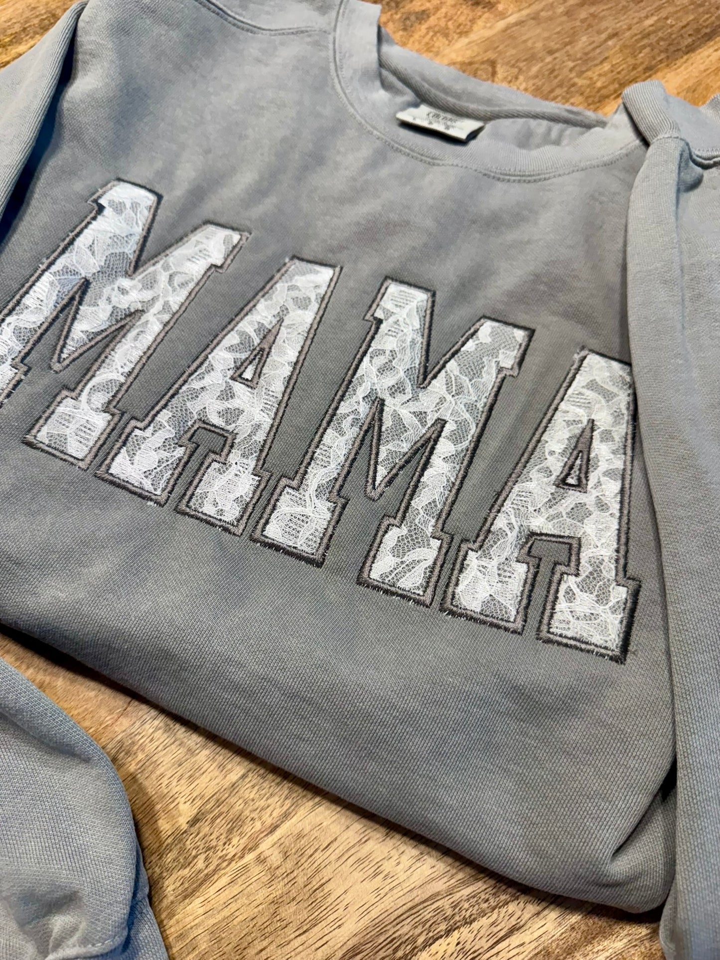 Personalized Lace Appliqué Embroidered Shirt & Sweatshirt | Custom Mama Grandma Nana Gift