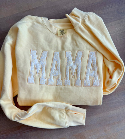 Personalized Lace Appliqué Embroidered Shirt & Sweatshirt | Custom Mama Grandma Nana Gift