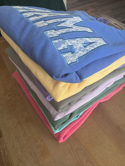 Personalized Lace Appliqué Embroidered Shirt & Sweatshirt | Custom Mama Grandma Nana Gift