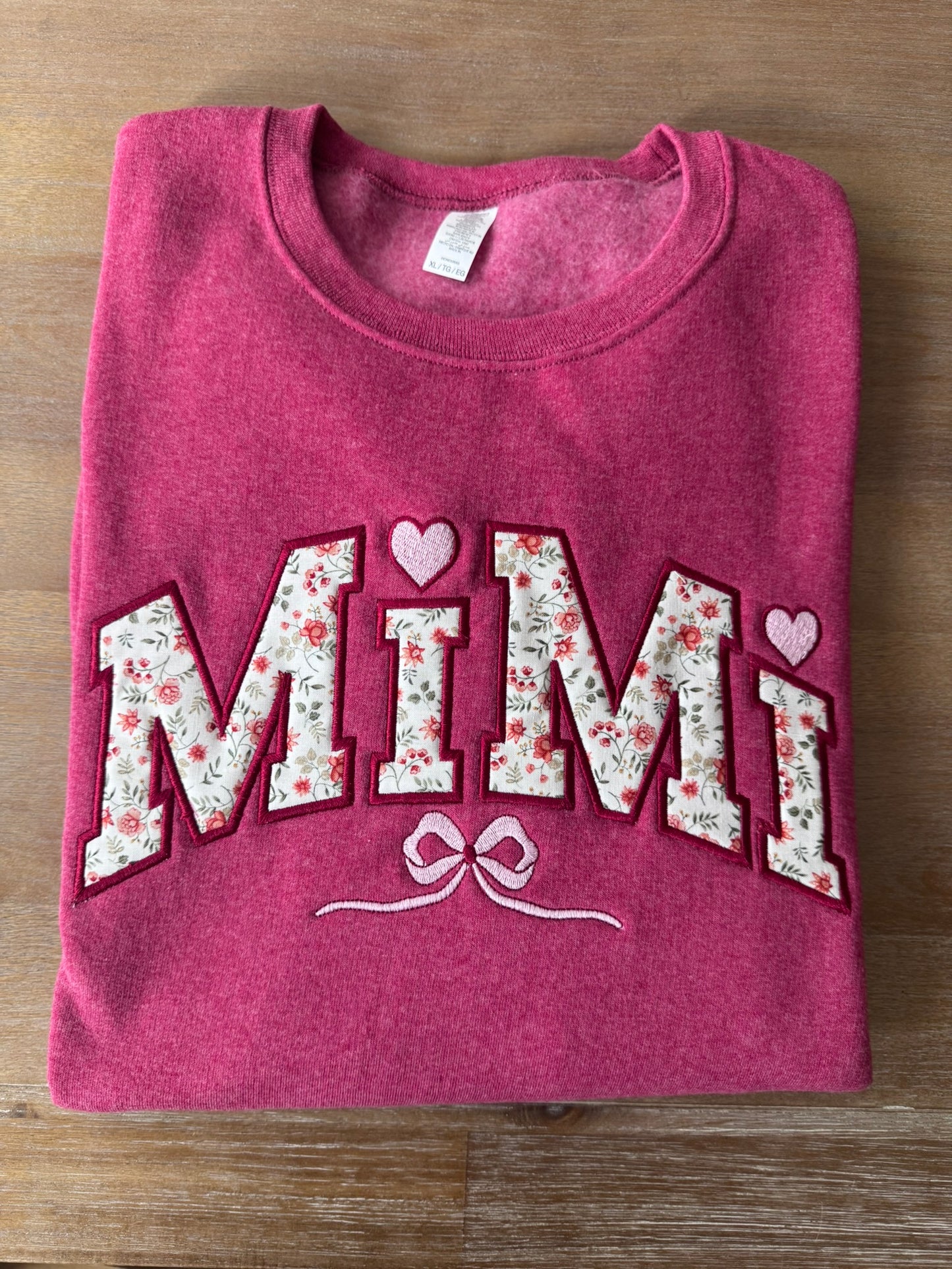 Personalized Floral Appliqué Grandma Sweatshirt & Hoodie | Heart Detail | Custom Sleeve Names | MiMi Nana Gigi Gift