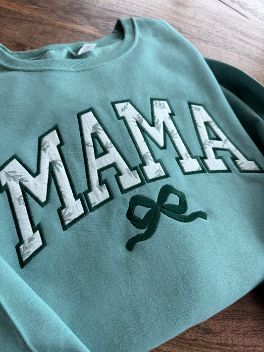 Personalized Mama Appliqué Embroidered Sweatshirt & Hoodie | Botanical Fabric | Custom Sleeve Names