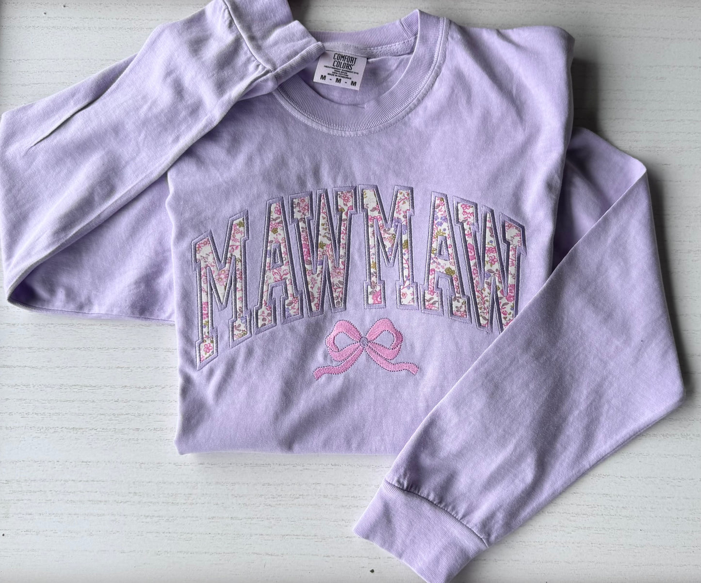 Mama Floral Bow Embroidered T-Shirt | Custom Title | Comfort Colors