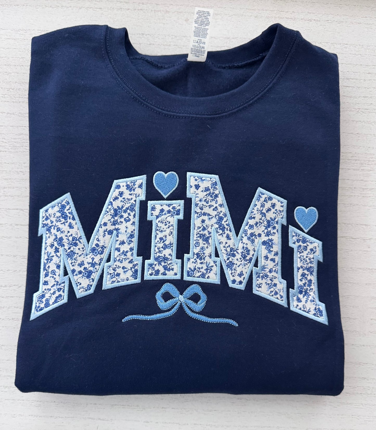Personalized Blue Floral Appliqué Grandma Sweatshirt & Hoodie | Heart Detail | Custom Sleeve Names | MiMi Nana Gigi Gift