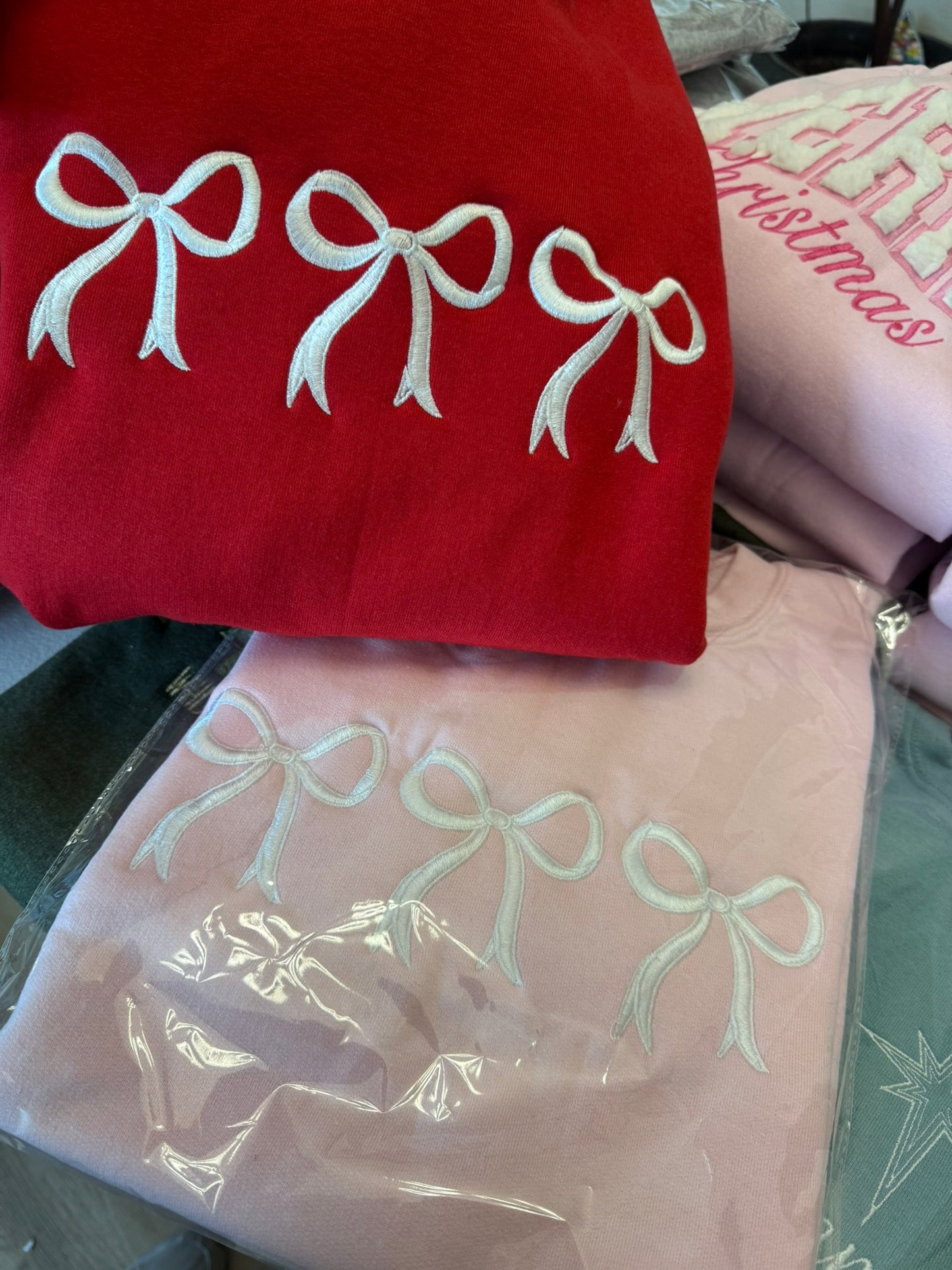 Coquette Bow Embroidered Sweatshirt & Hoodie – Girly Christmas Gift for Her