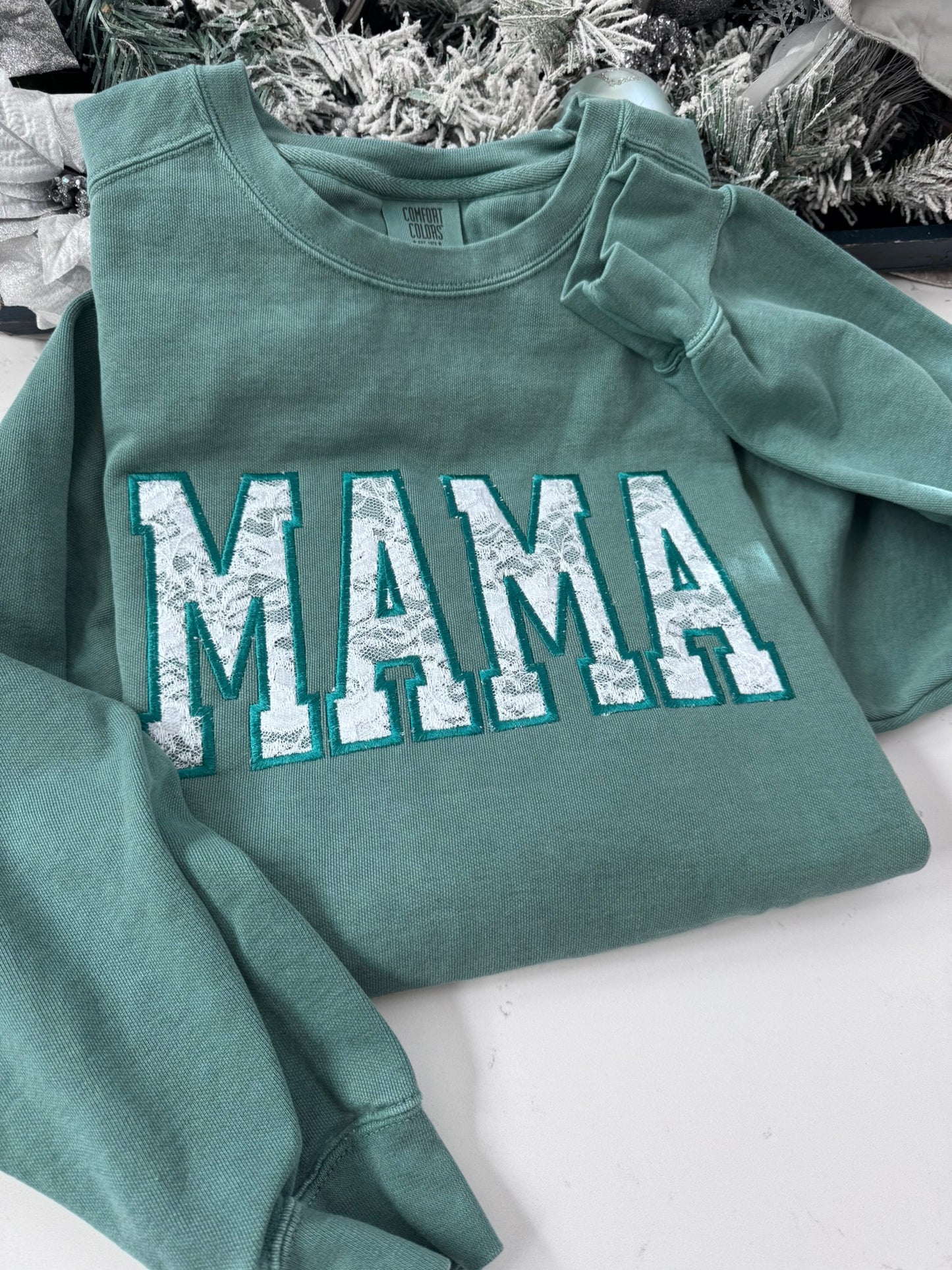 Personalized Lace Appliqué Embroidered Shirt & Sweatshirt | Custom Mama Grandma Nana Gift