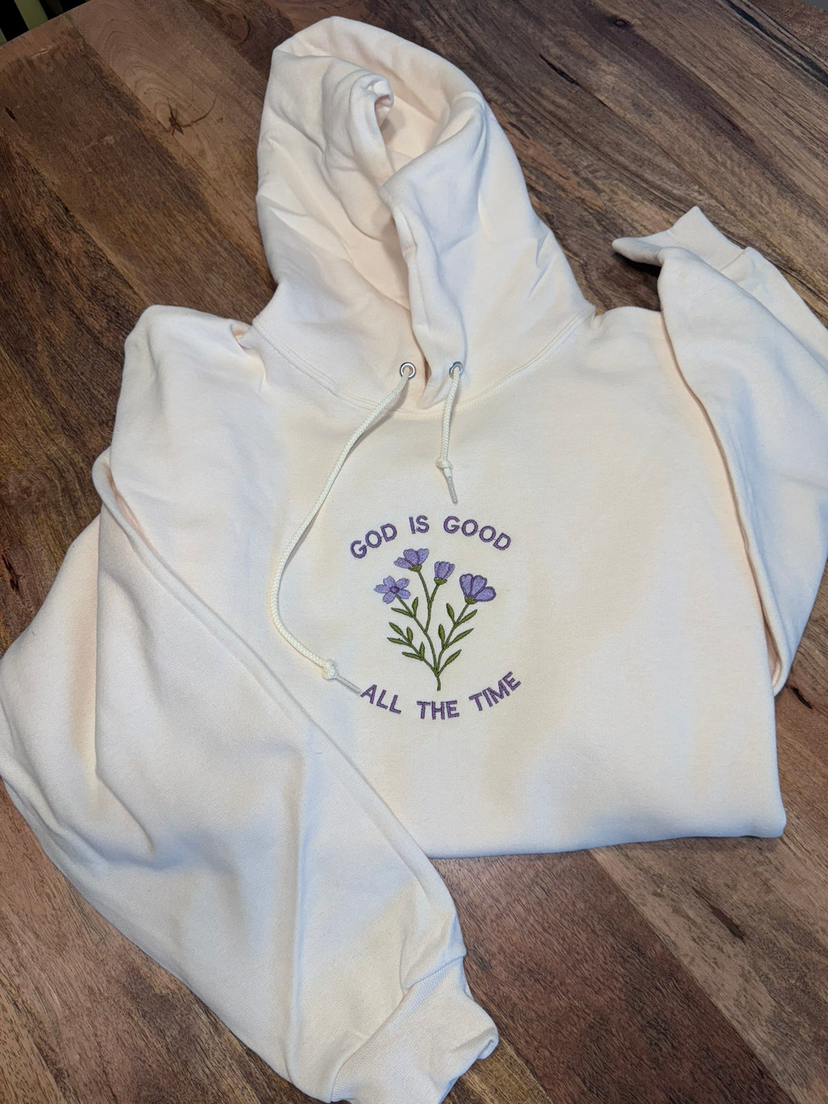 Sudadera bordada God Is Good All The Time | Sudadera cristiana floral | Regalo de fe