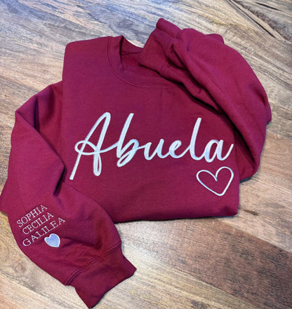 Abuela Embroidered Sweatshirt, Personalized Grandma Gift, Custom Names Sleeve, Hispanic Grandma Sweater, Latina Family Gift, Gift for Abuela