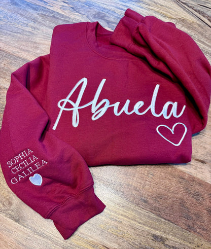 Abuela Embroidered Sweatshirt, Personalized Grandma Gift, Custom Names Sleeve, Hispanic Grandma Sweater, Latina Family Gift, Gift for Abuela