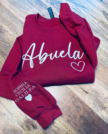 Abuela Embroidered Sweatshirt, Personalized Grandma Gift, Custom Names Sleeve, Hispanic Grandma Sweater, Latina Family Gift, Gift for Abuela