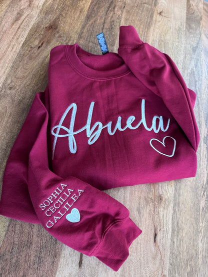 Abuela Embroidered Sweatshirt, Personalized Grandma Gift, Custom Names Sleeve, Hispanic Grandma Sweater, Latina Family Gift, Gift for Abuela