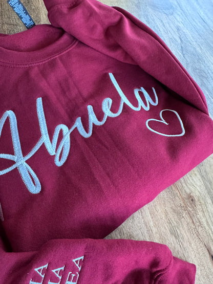 Abuela Embroidered Sweatshirt, Personalized Grandma Gift, Custom Names Sleeve, Hispanic Grandma Sweater, Latina Family Gift, Gift for Abuela