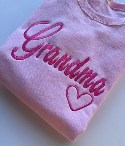 Personalized Embroidered Grandma Sweatshirt & Hoodie | Custom Curly Script | Mama Nana Grammy Gift