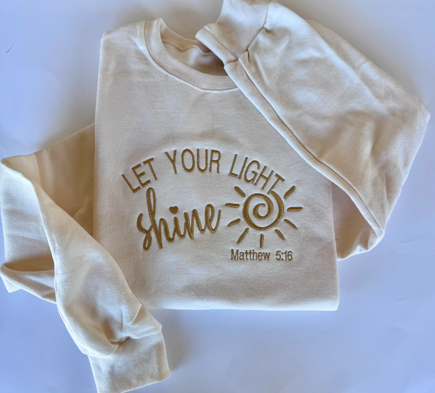 Let Your Light Shine Sweatshirt, Christian Embroidered Crewneck, Matthew 5:16 Bible Verse, Christian Gift for woman