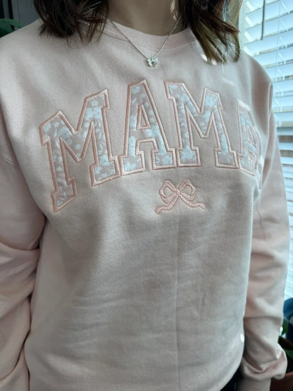 Personalized Mama sweatshirt with custom name floral appliqué design