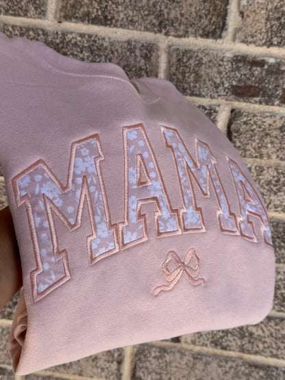 Personalized Mama embroidered sweatshirt full view custom floral appliqué