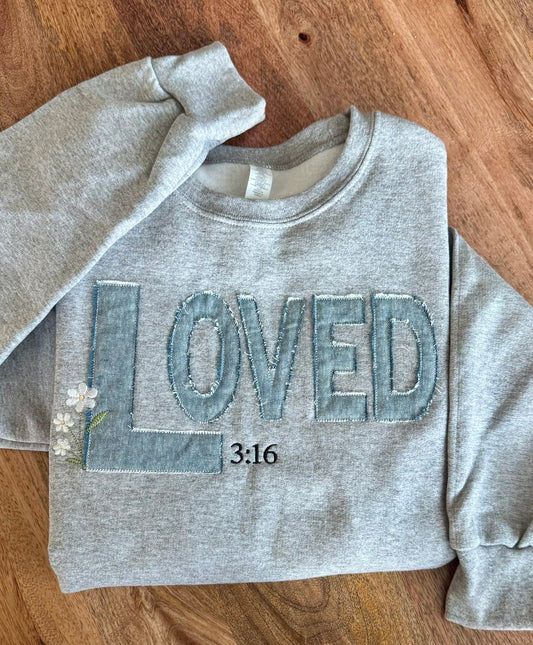 Loved Sweatshirt for women, Embroidered Christian Sweatshirt, Bible Verse John 3:16 Crewneck, Gift for women
