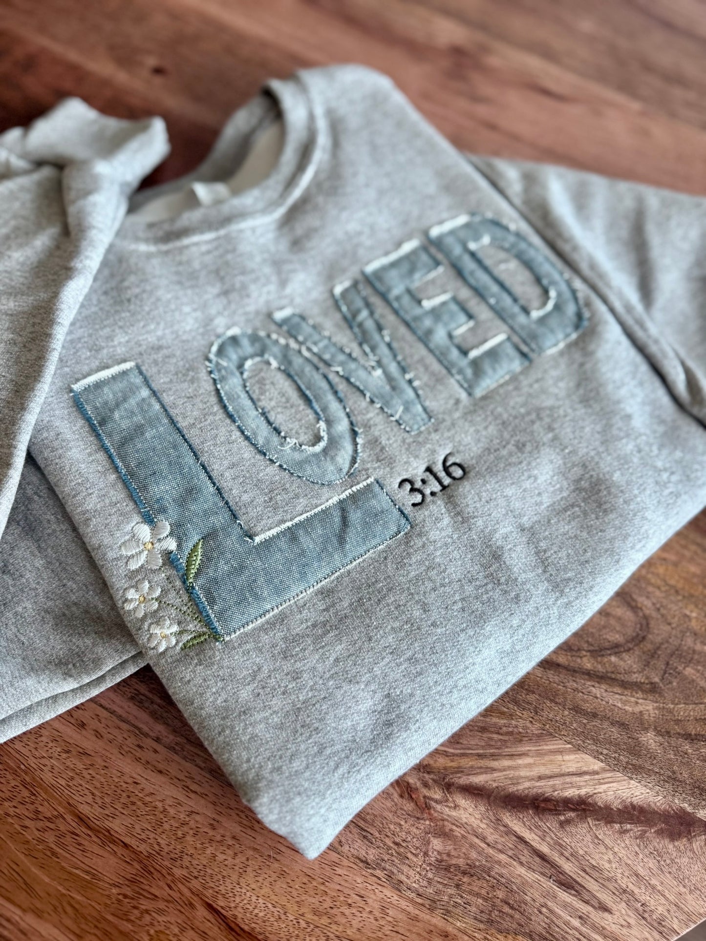 Loved Sweatshirt for women, Embroidered Christian Sweatshirt, Bible Verse John 3:16 Crewneck, Gift for women