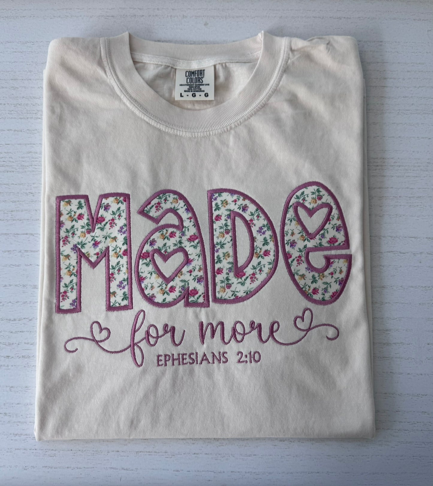Made for More Embroidered Sweatshirt & Tee | Floral Appliqué Christian Crewneck | Ephesians 2:10 Faith Gift
