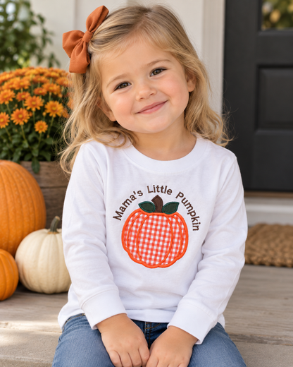 Personalized embroidered toddler pumpkin shirt with gingham applique for pumpkin patch photos