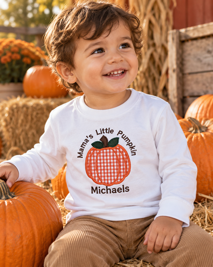 Personalized Mama’s Little Pumpkin toddler shirt embroidered with child’s name Michaels