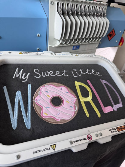 My Sweet Little World Teacher Embroidered Donut Applique Shirt | Pastel Whimsical Teacher Comfort Colors Tee Kindergarten Gift