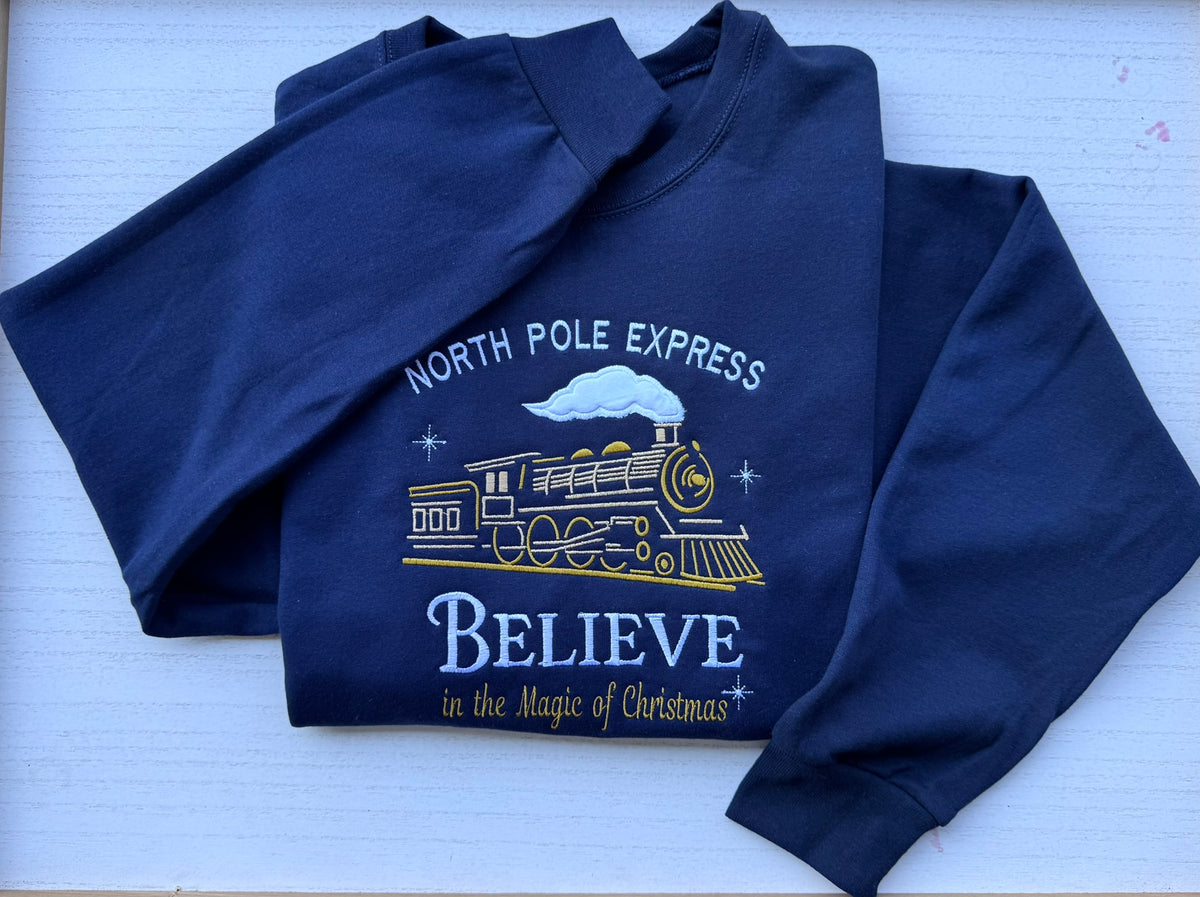 North Pole Express Christmas Sweatshirt & Hoodie | Youth & Adult Train Appliqué