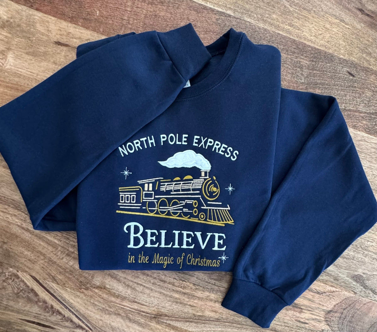 North Pole Express Christmas Sweatshirt & Hoodie | Youth & Adult Train Appliqué